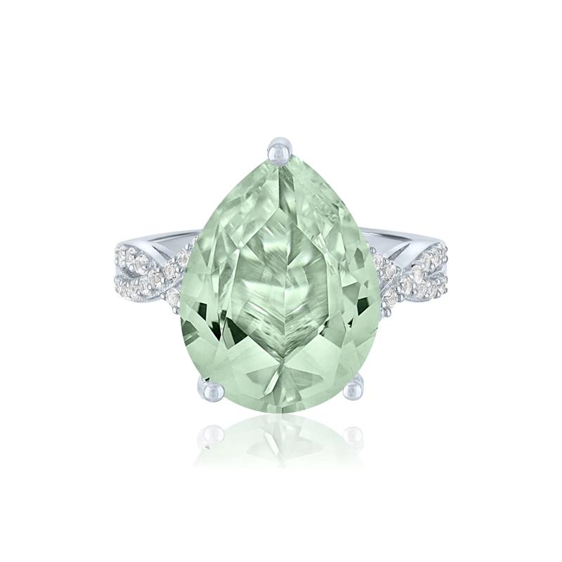 Green Amethyst and Lab-Created White Sapphire Cocktail Ring in Sterling Silver – Image 1 of 3