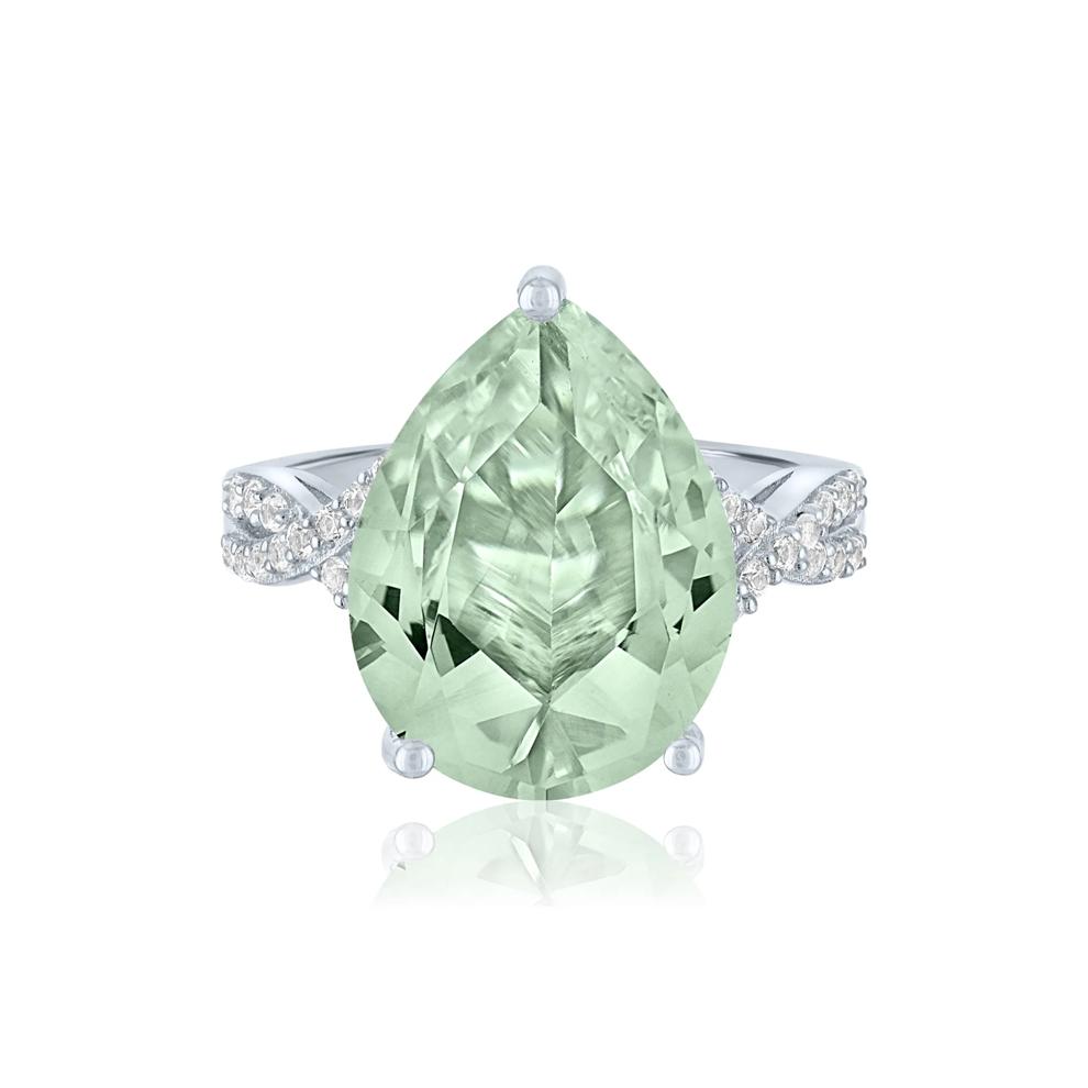 Green Amethyst and Lab-Created White Sapphire Cocktail Ring in Sterling Silver – Image 1 of 3