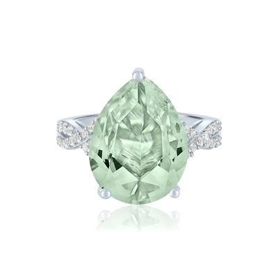 Green Quartz and Lab-Created White Sapphire Cocktail Ring in Sterling Silver