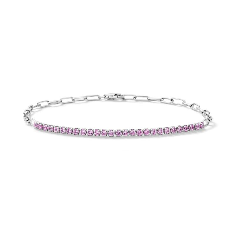 Lab-Created Pink Sapphire Paperclip Bracelet in Sterling Silver – Image 1 of 2