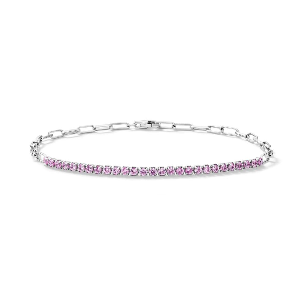 Lab-Created Pink Sapphire Paperclip Bracelet in Sterling Silver – Image 1 of 2