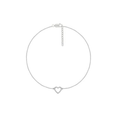 Diamond Accent Heart Anklet in Sterling Silver
