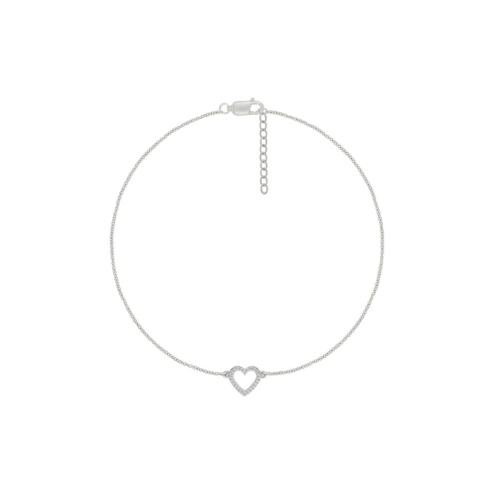 Diamond Accent Heart Anklet in Sterling Silver – Image 1 of 2