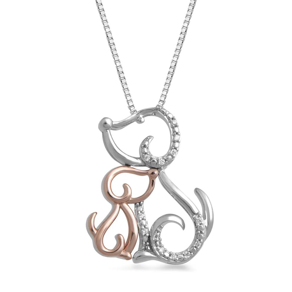 Dog Pendant with Diamond &amp; 10K Rose Gold Accents in Sterling Silver – Image 1 of 1