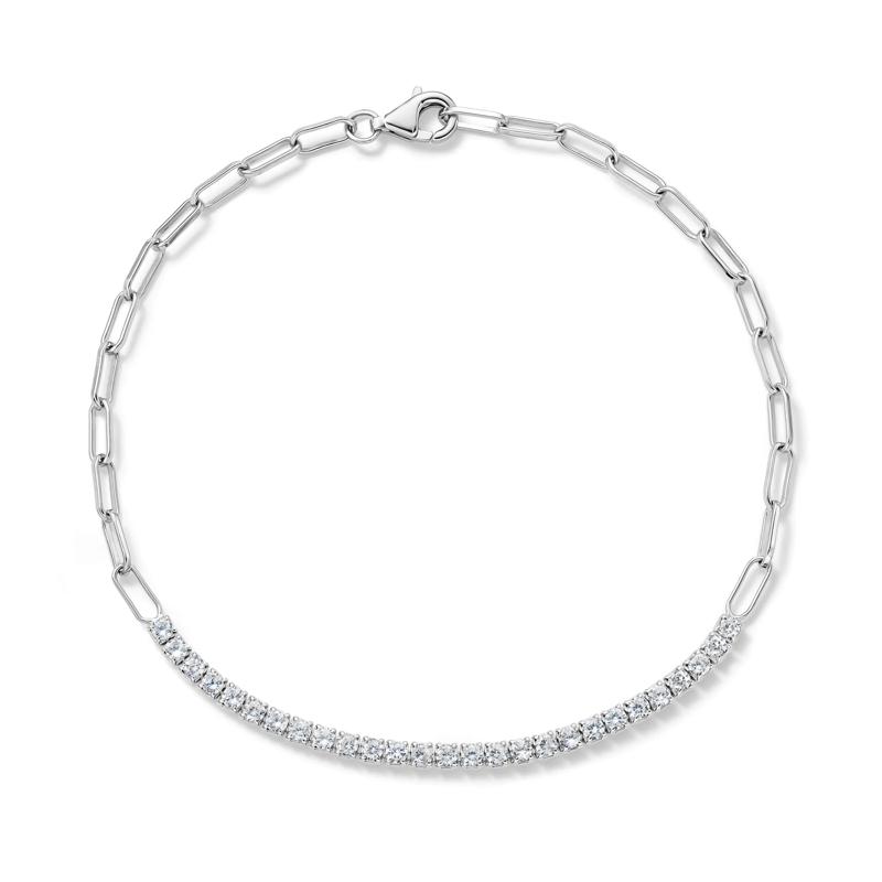 Lab-Created White Sapphire Paperclip Bracelet in Sterling Silver – Image 2 of 2