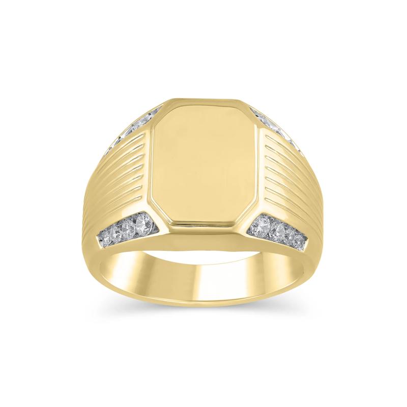 Men's Lab Grown Diamond Signet Ring in 10K Yellow Gold (3/8 ct. tw.) – Image 1 of 3