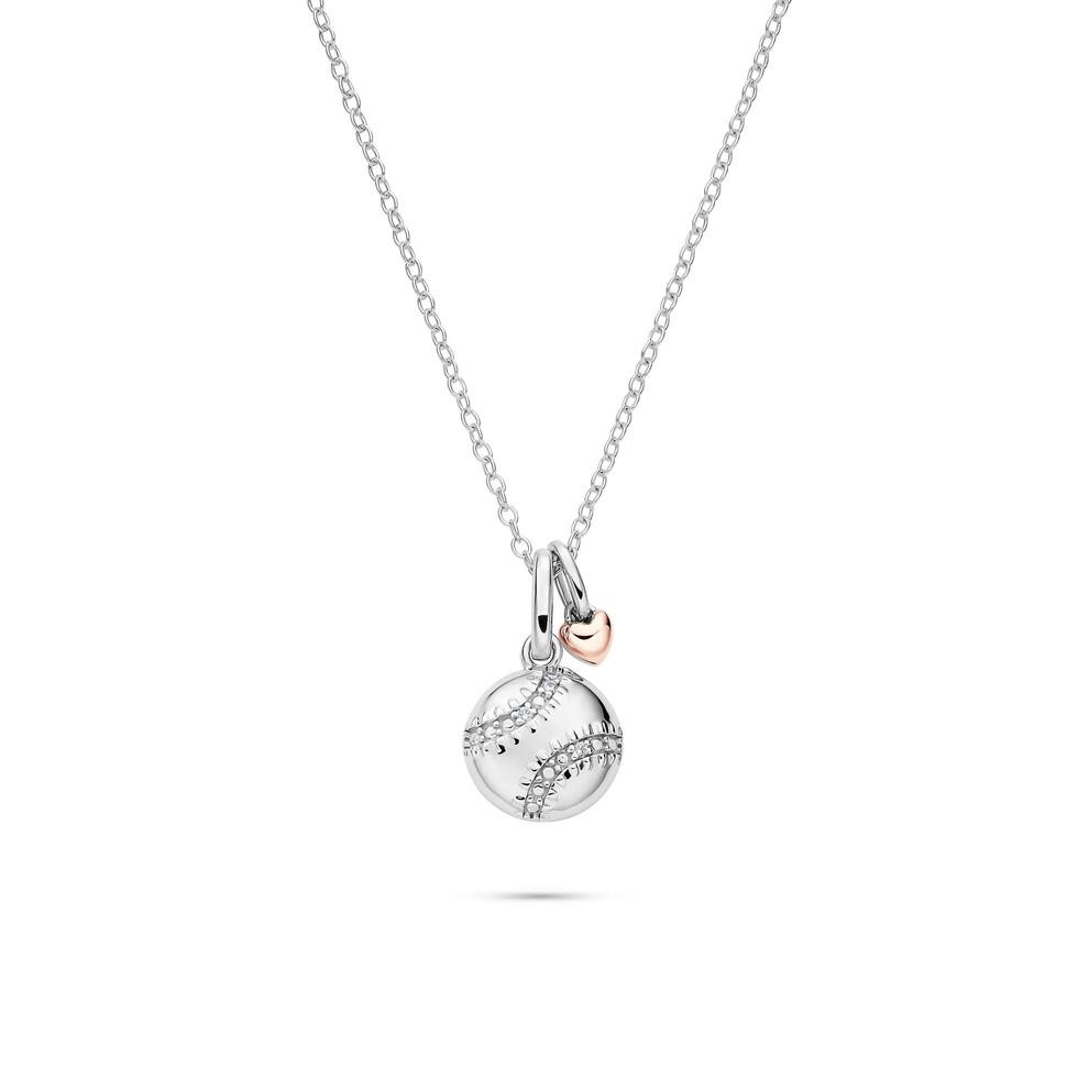 Lab Grown Diamond Accent Baseball Pendant in Sterling Silver &amp; 10K Rose Gold – Image 1 of 5
