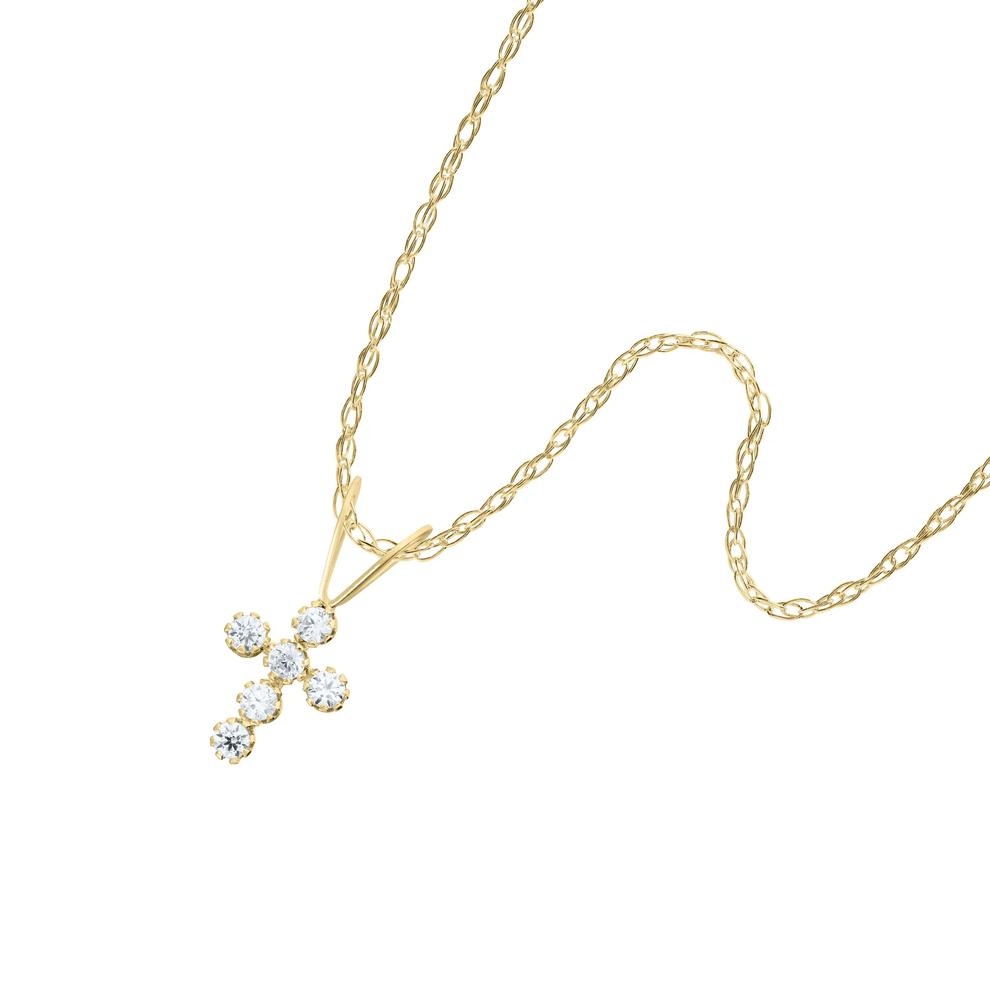 Children's Lab-Created White Cubic Zirconia Cross Pendant in 14K Yellow Gold – Image 4 of 4