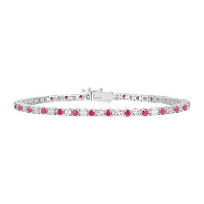 Ruby & Diamond Line Bracelet in 10K White Gold (1/7 ct. tw.)