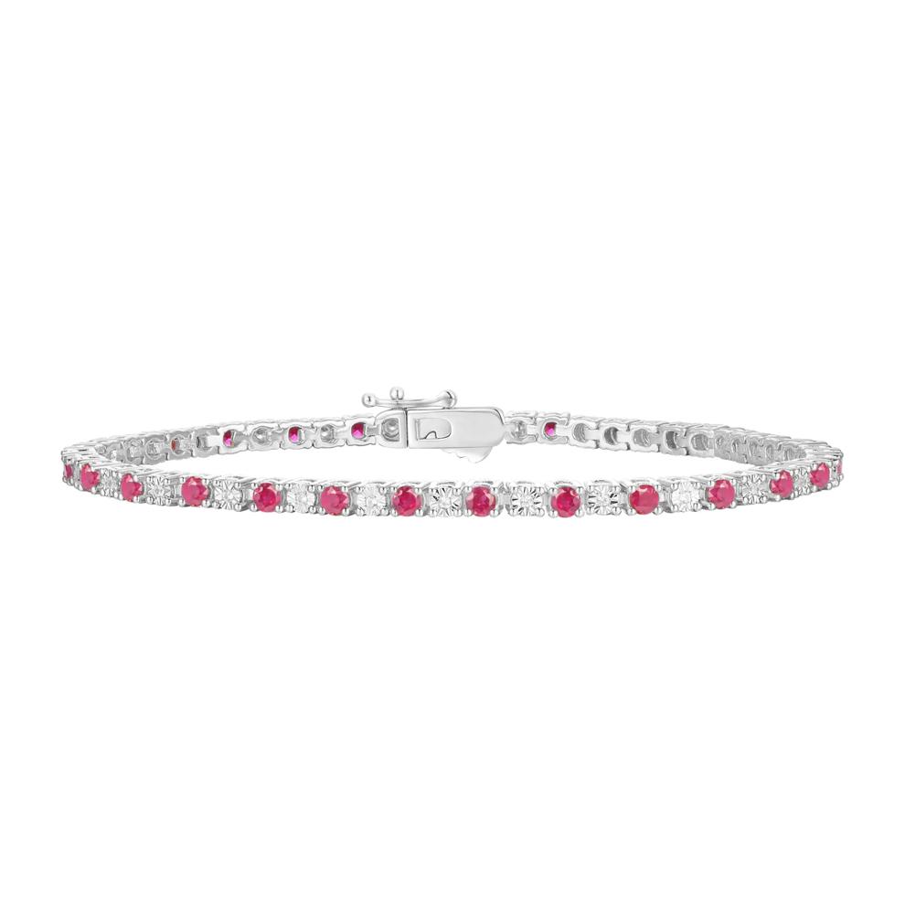 Ruby &amp; Diamond Line Bracelet in 10K White Gold (1/7 ct. tw.) – Image 1 of 1