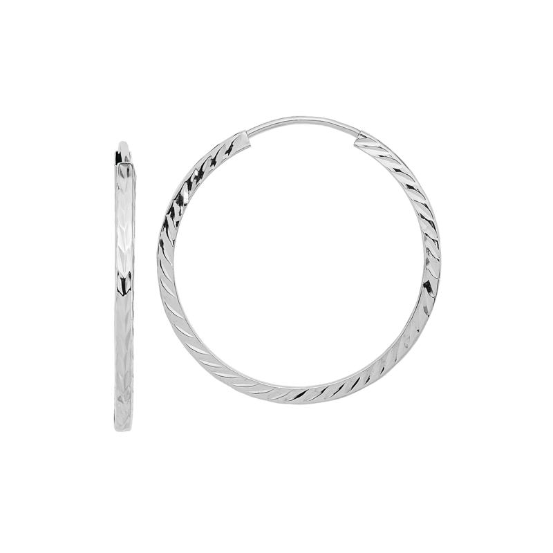 Diamond-Cut Square Tube Endless Hoop Earrings in 14K White Gold, 25MM – Image 1 of 1