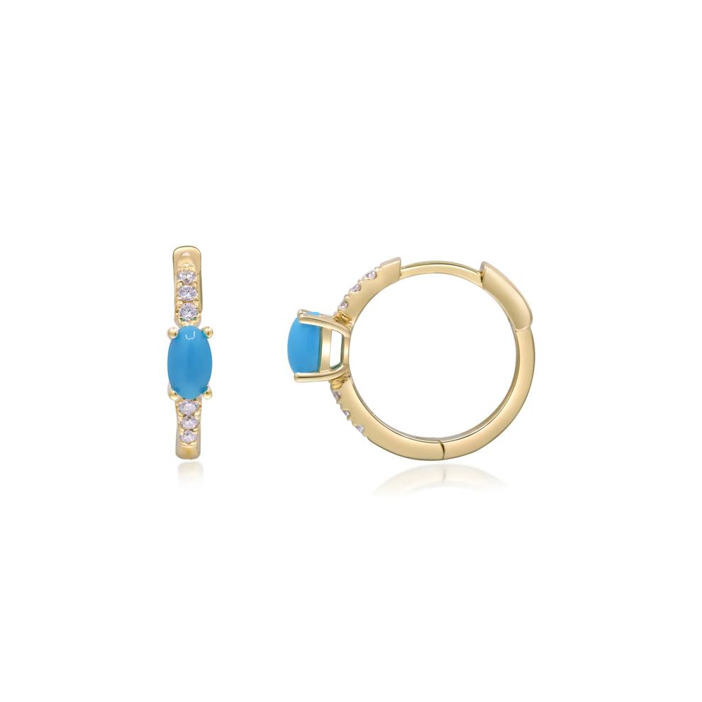 Turquoise and Diamond Huggie Hoop Earrings in 10K Yellow Gold (1/8 ct. tw.) – Image 2 of 3