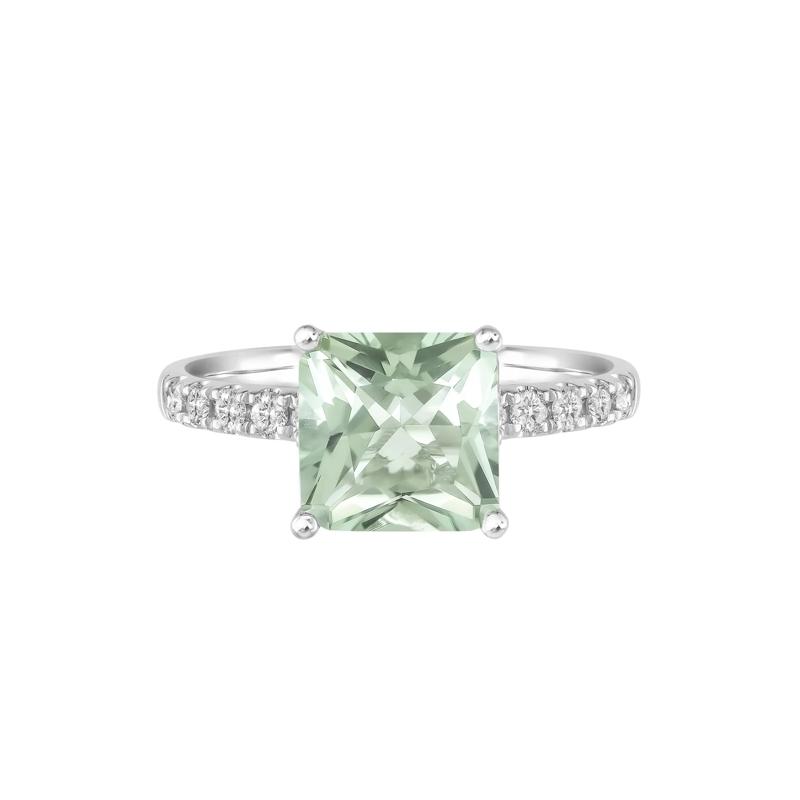 Radiant-Cut Green Amethyst and Diamond Ring in 14K White Gold &#40;1/3 ct. tw.&#41; – Image 1 of 3