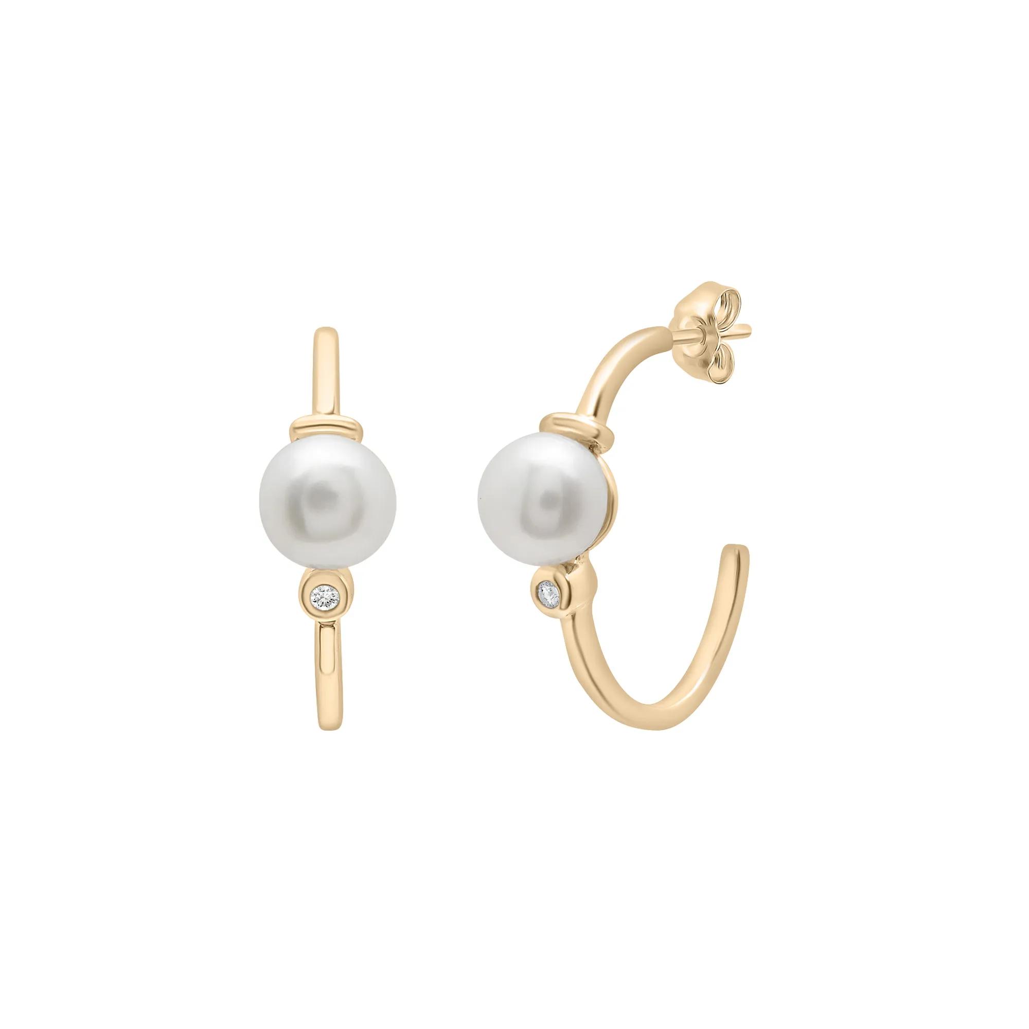 Freshwater Cultured Pearl and Diamond Accent Earring in 10K Yellow Gold