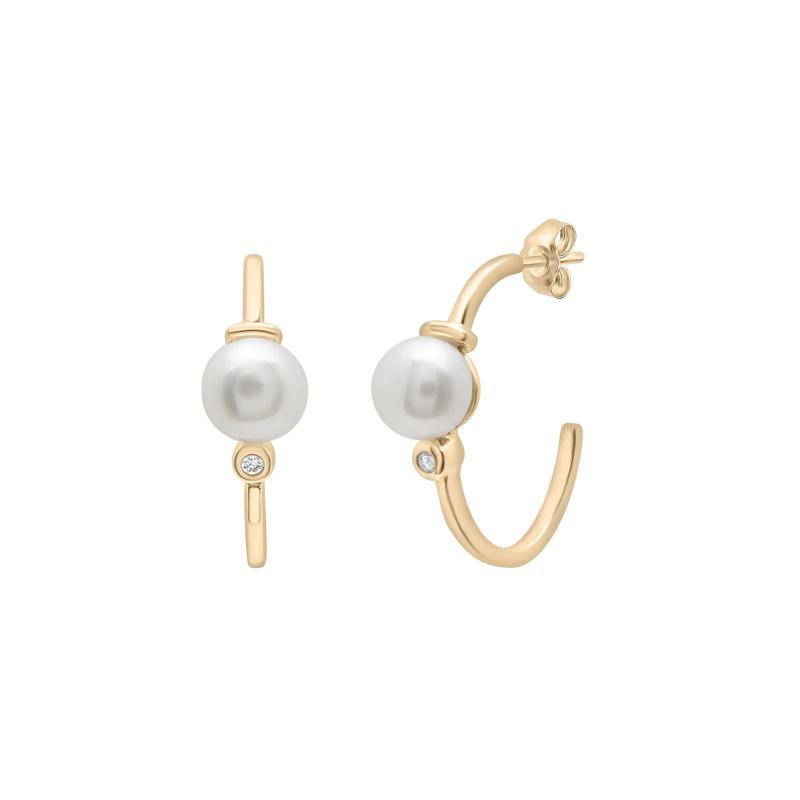 Freshwater Cultured Pearl and Diamond Accent Earring in 10K Yellow Gold – Image 1 of 1