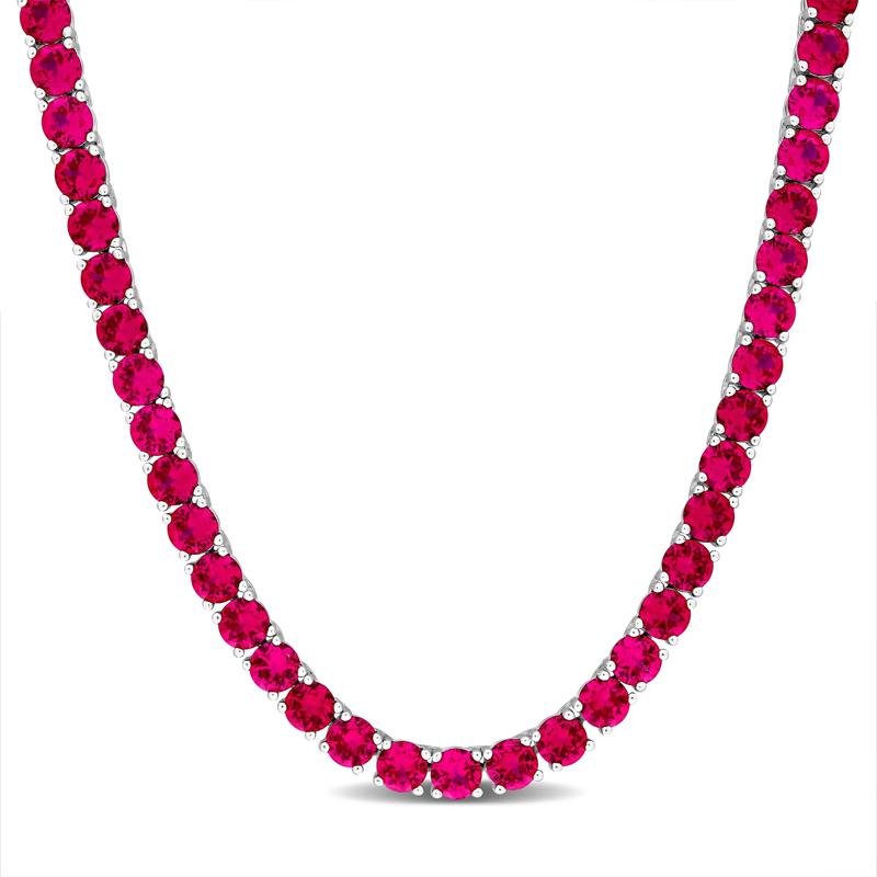 Ruby Tennis Necklace in Sterling Silver, 17&rdquo; – Image 1 of 5
