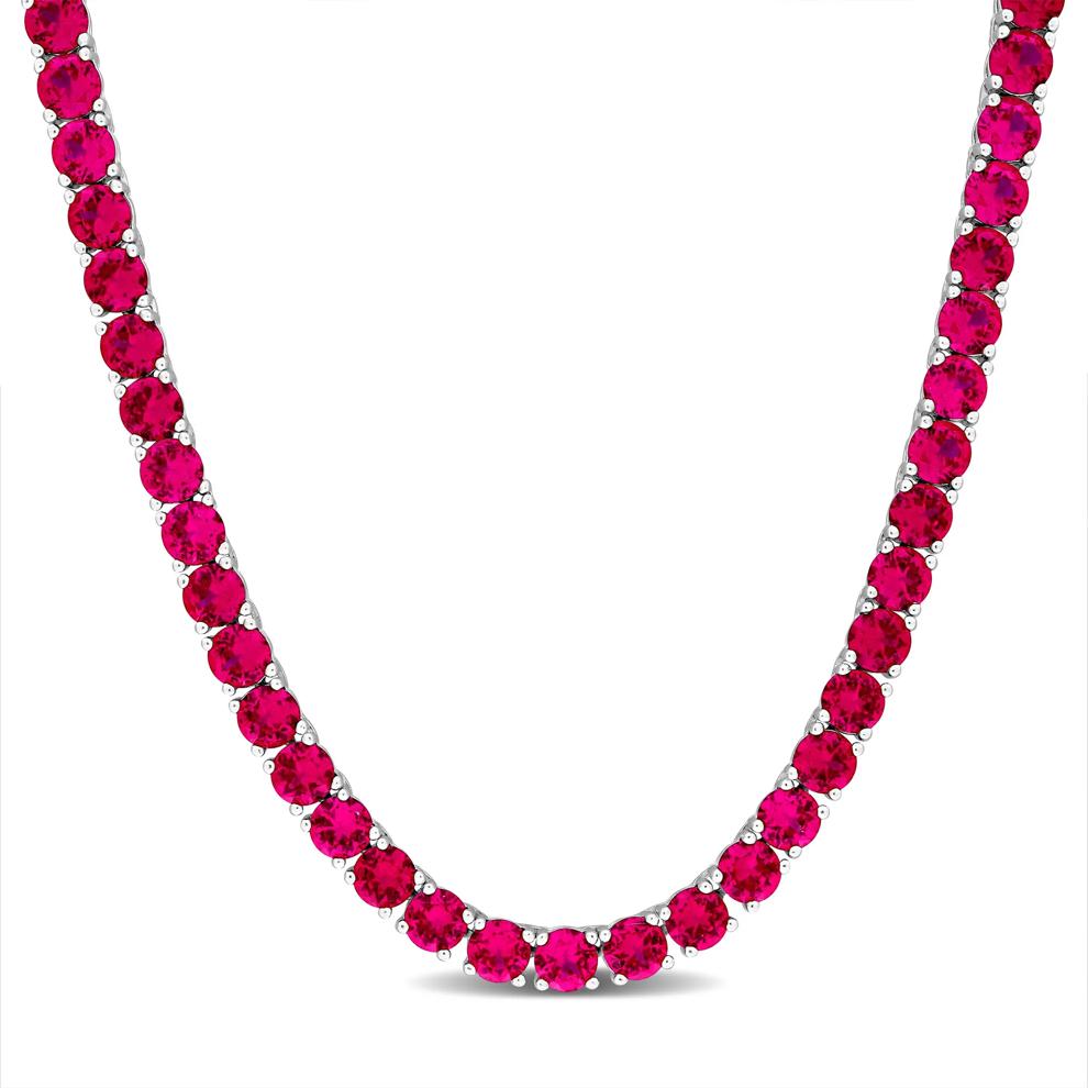 Ruby Tennis Necklace in Sterling Silver, 17&rdquo; – Image 1 of 5