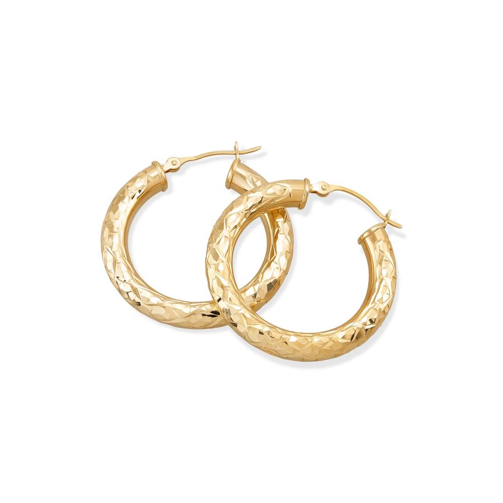 Diamond-Cut Round Hoop Earrings in 14K Yellow Gold, 27x27mm – Image 2 of 2
