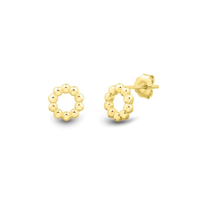 Beaded Petite Circle Stud Earrings in 10K Yellow Gold, 6.5MM – Image 2 of 3