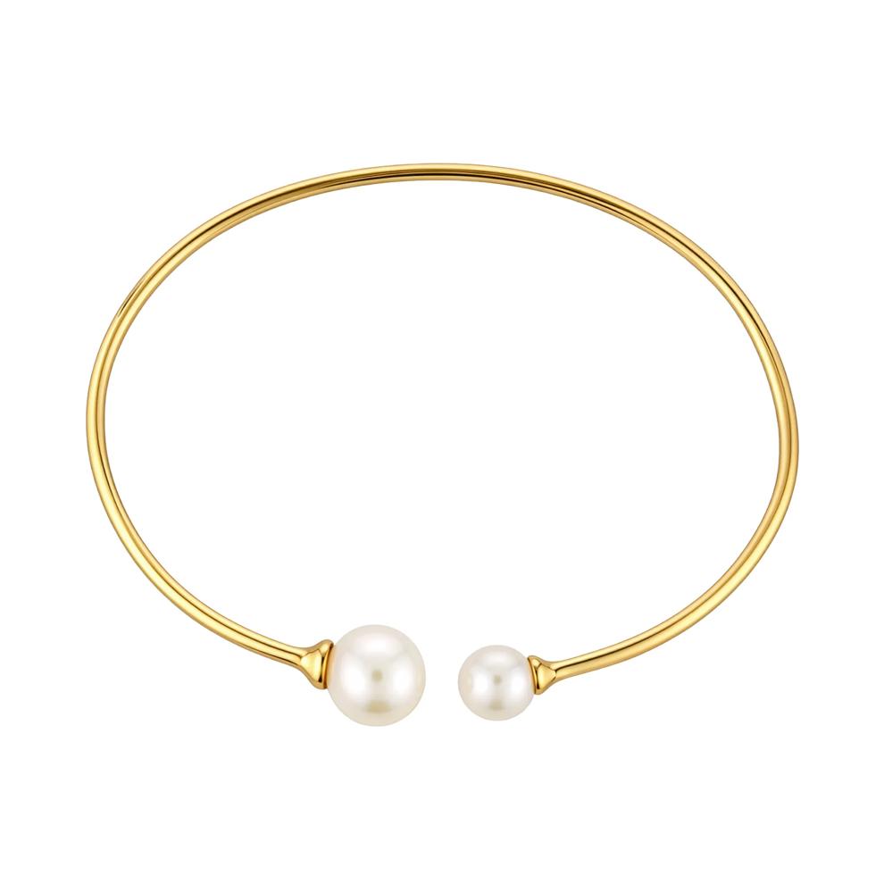 Freshwater Cultured Pearl Open Flex Bangle Bracelet in Vermeil – Image 2 of 2