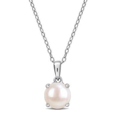 Freshwater Cultured Pearl Four-Prong Pendant Necklace in Sterling Silver