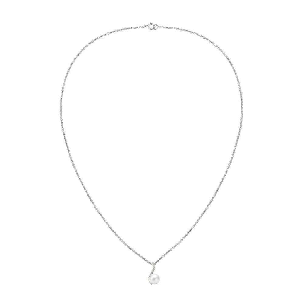 Freshwater Cultured Pearl &amp; Diamond Pendant Necklace in 10K White Gold (1/5 ct. tw.) – Image 3 of 4