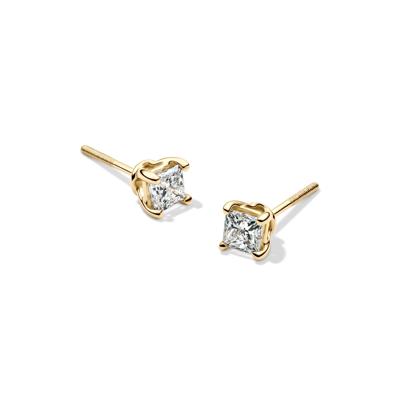 Lab Grown Diamond Stud Earrings with Princess-Cut Solitaires in 14K Yellow Gold (1/2 ct. tw.)  