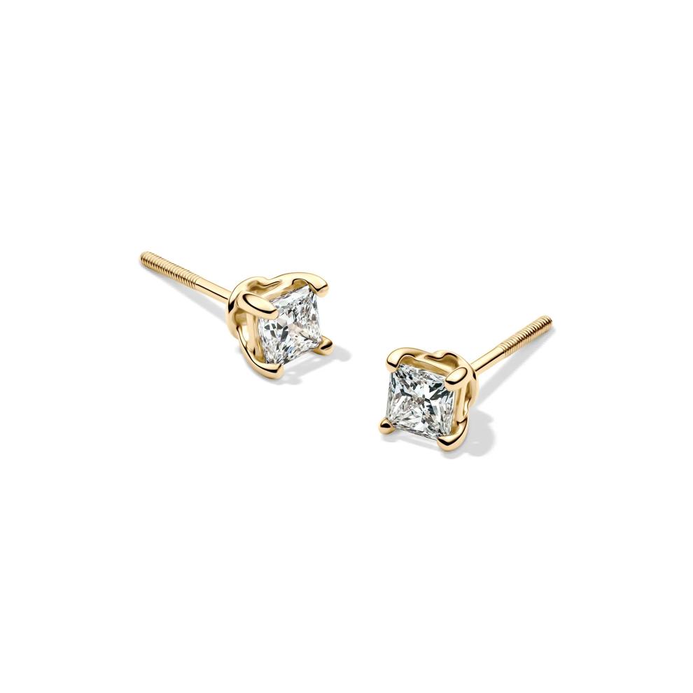 Lab Grown Diamond Stud Earrings with Princess-Cut Solitaires in 14K Yellow Gold (1/2 ct. tw.)   – Image 1 of 4