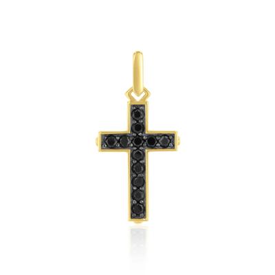 Men's Black Spinel Cross Charm in Vermeil