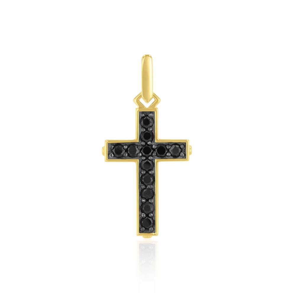 Men's Black Spinel Cross Charm in Vermeil – Image 1 of 2