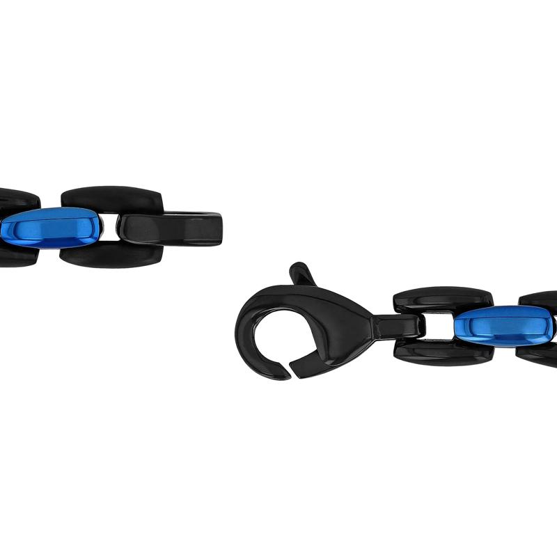 Men&#39;s Link Chain Bracelet in Black and Blue Ion-Plated Stainless Steel – Image 3 of 3
