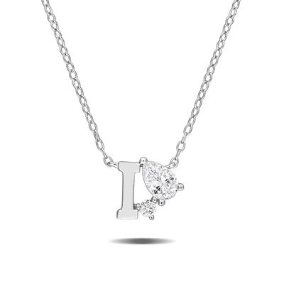 Lab-Created White Sapphire I Initial Pendant Necklace in Sterling Silver
