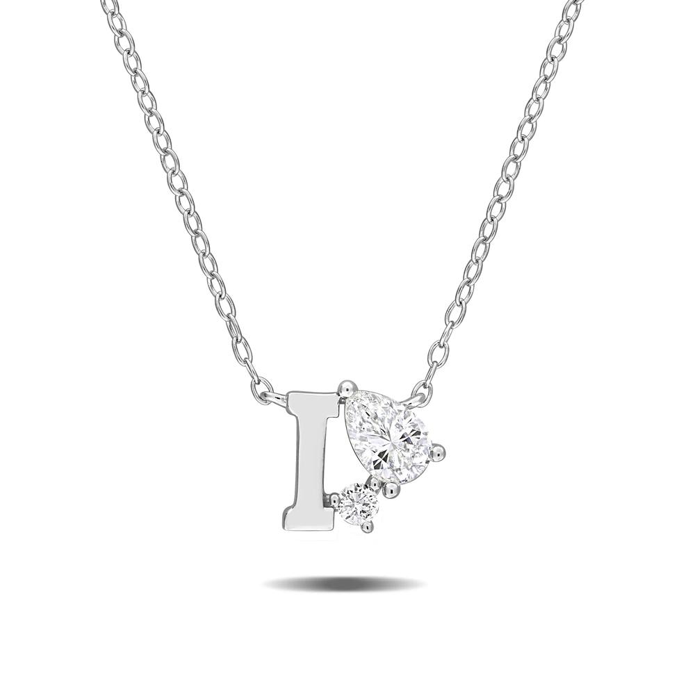 Lab-Created White Sapphire I Initial Pendant Necklace in Sterling Silver – Image 1 of 4