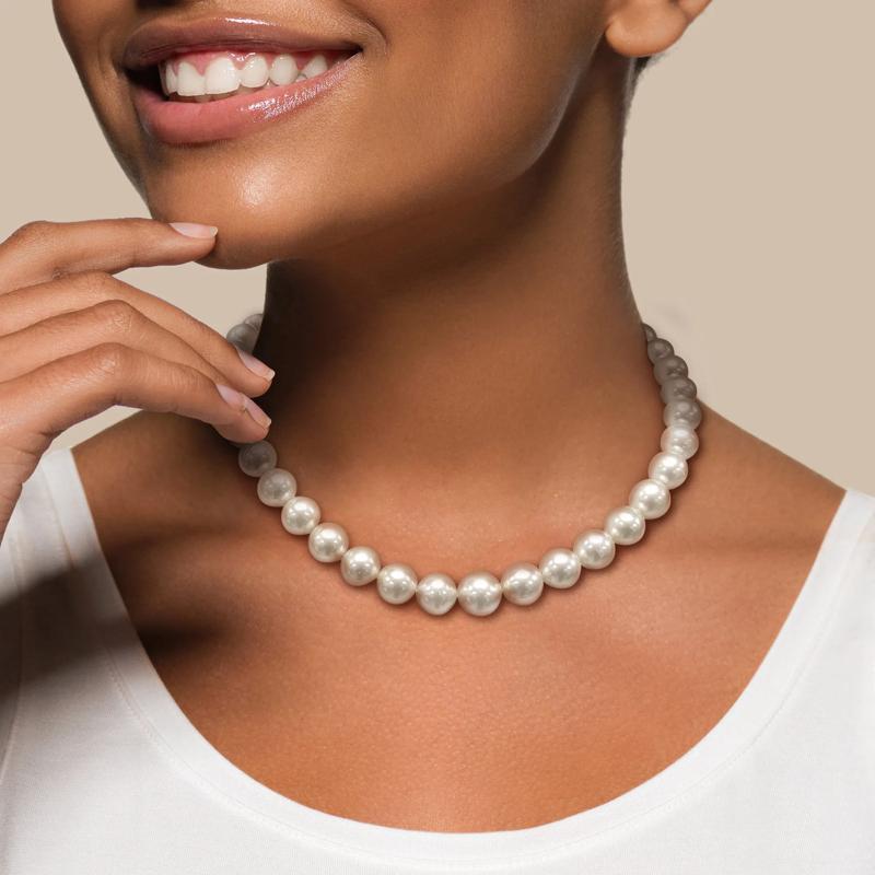 Diamond Accent and South Sea Pearl Necklace in 14K White Gold – Image 3 of 5