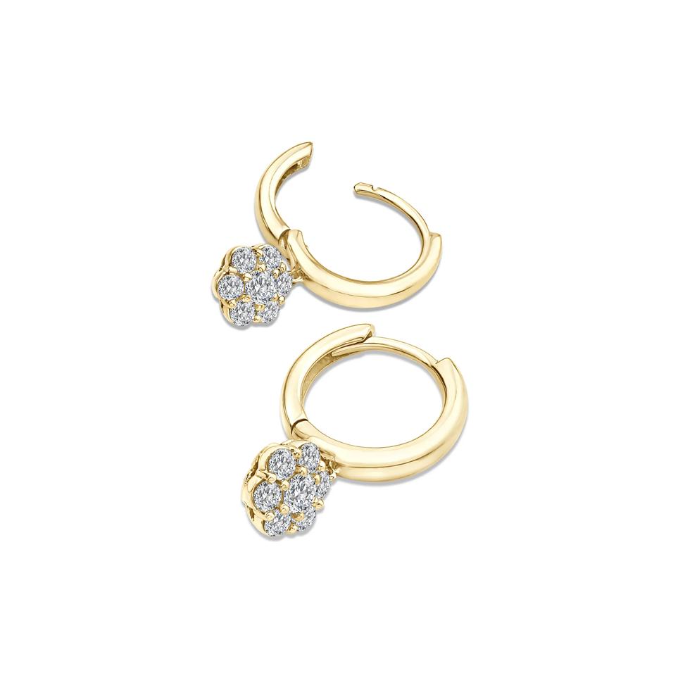 Lab Grown Diamond Seven-Stone Cluster Drop Hoop Earrings in 10K Yellow Gold (3/4 ct. tw.) – Image 2 of 2