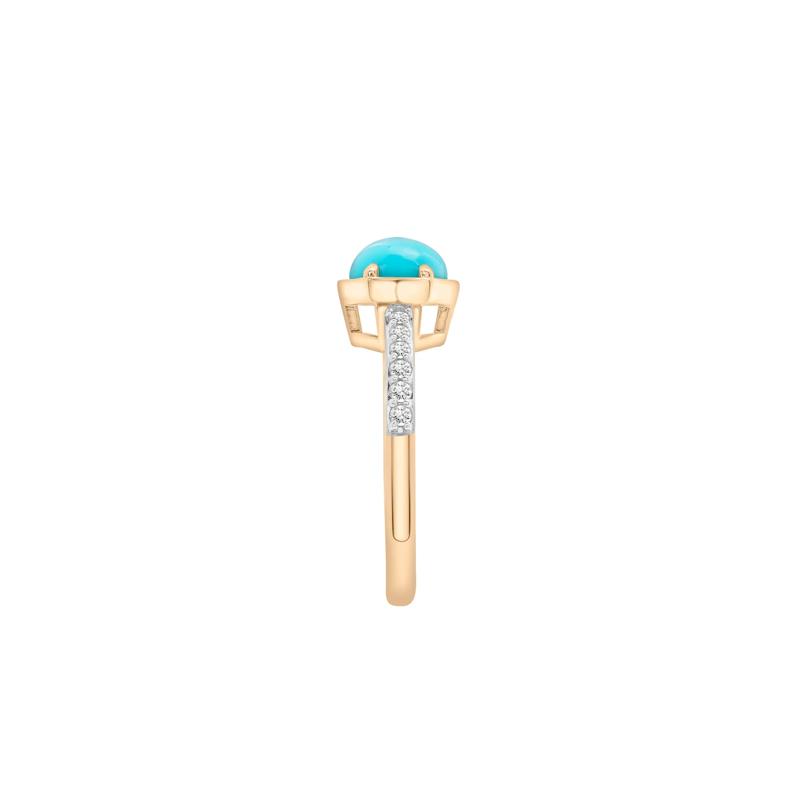 Cabochon Turquoise and White Topaz Ring in 10K Yellow Gold – Image 2 of 5