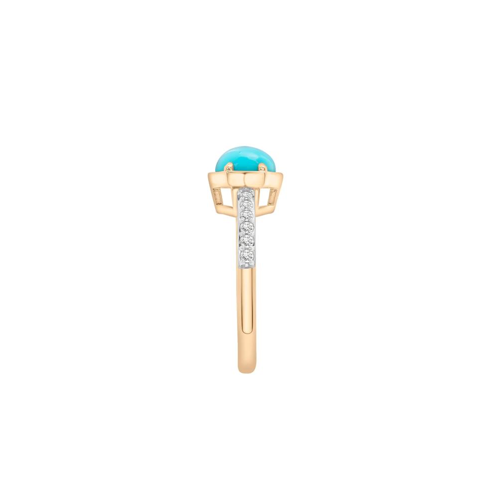 Cabochon Turquoise and White Topaz Ring in 10K Yellow Gold – Image 2 of 5