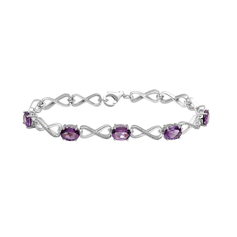 Amethyst &amp; Lab Created White Sapphire Infinity Bracelet in Sterling Silver – Image 1 of 1