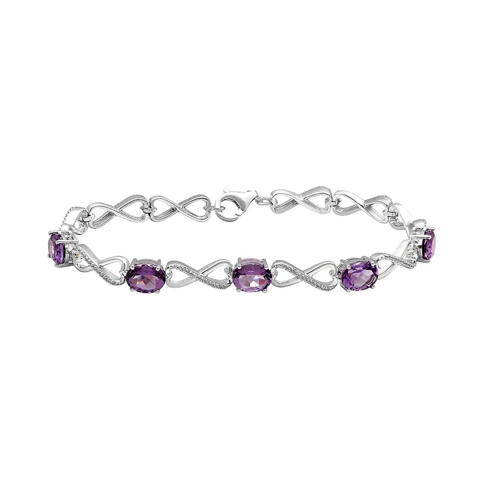 Amethyst &amp; Lab Created White Sapphire Infinity Bracelet in Sterling Silver – Image 1 of 1