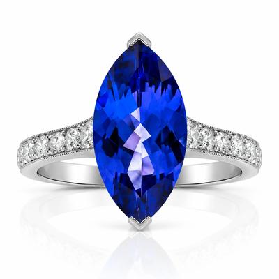 Marquise Tanzanite & Round Diamond Ring in 18K White Gold (3/8 ct. tw.)