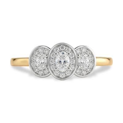 Diamond Oval Center Three-Stone Engagement Ring in 14K Yellow & White Gold (5/8 ct. tw.)