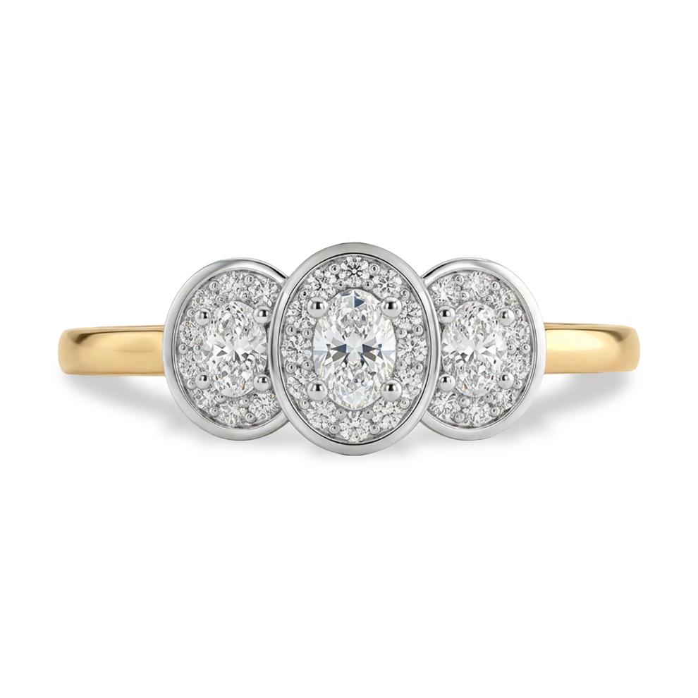 Diamond Oval Center Three-Stone Engagement Ring in 14K Yellow &amp; White Gold (5/8 ct. tw.) – Image 1 of 4