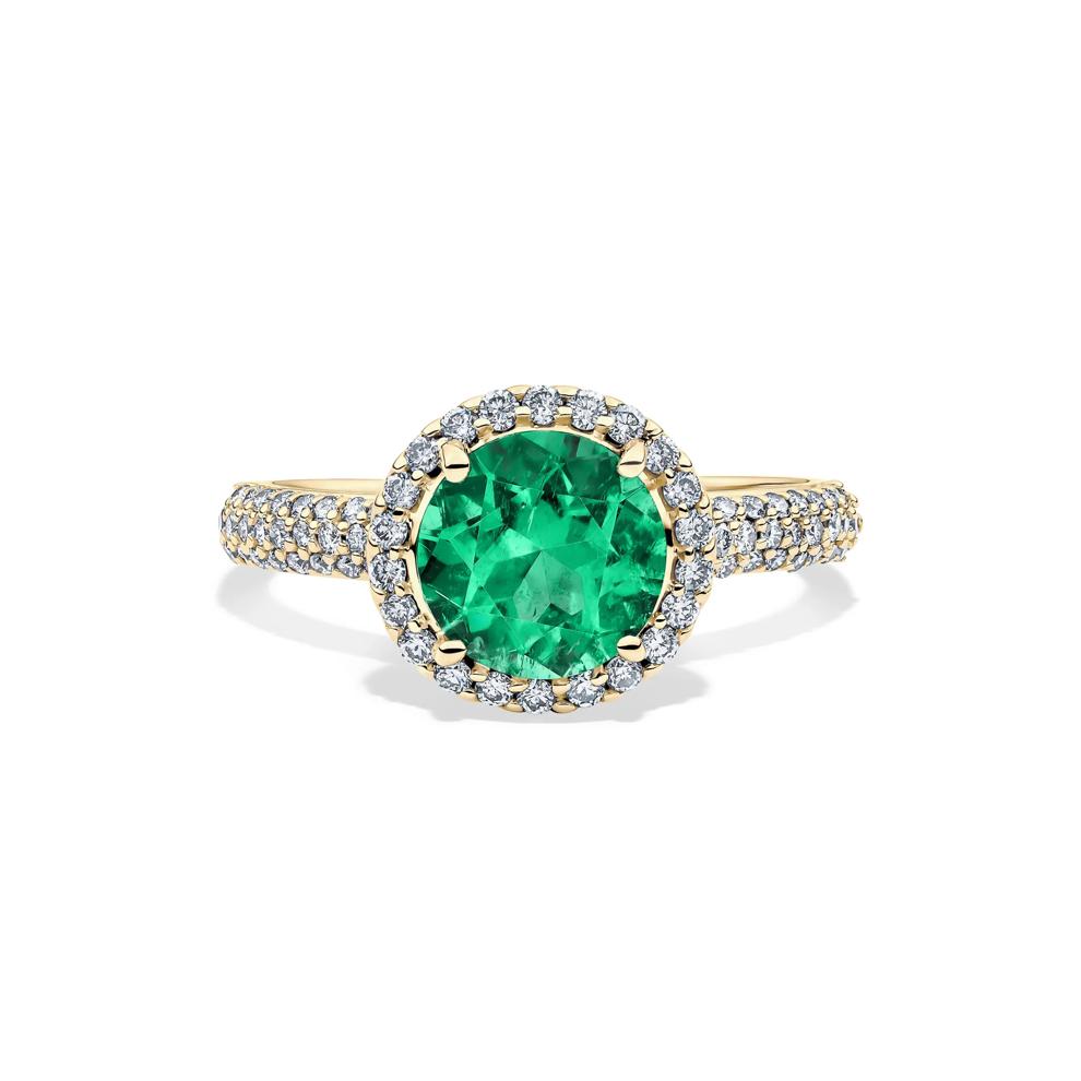 Emerald &amp; Diamond Halo Ring in 14K Yellow Gold (3/8 ct. tw.) – Image 1 of 2