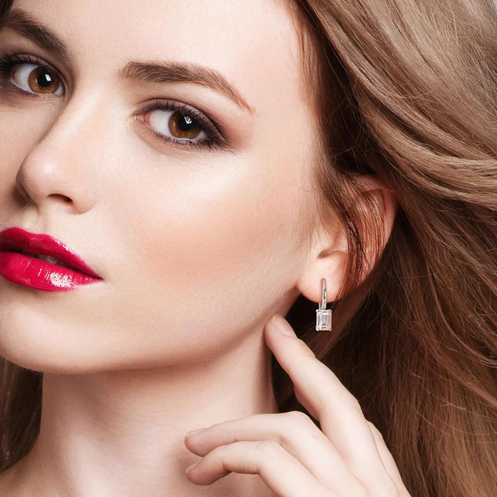 Lab-Created Moissanite Lever-Back Earrings in Sterling Silver (2 ct. dew) – Image 2 of 4