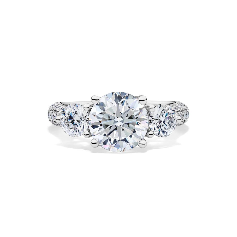 Lab-Created Moissanite Three-Stone Ring in 10K White Gold (3 9/10 ct. dew) – Image 1 of 3