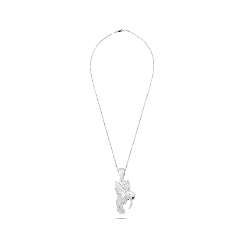 Blue Sapphire &amp; Mother of Pearl Hummingbird Pendant Necklace in Sterling Silver – Image 3 of 4