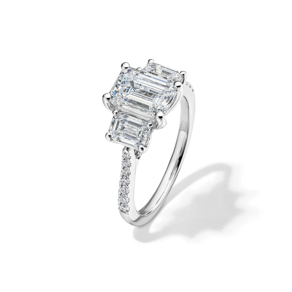 Lab Grown Diamond Emerald-Cut Three-Stone Engagement Ring in 14K White Gold (3 1/4 ct. tw.) – Image 4 of 4