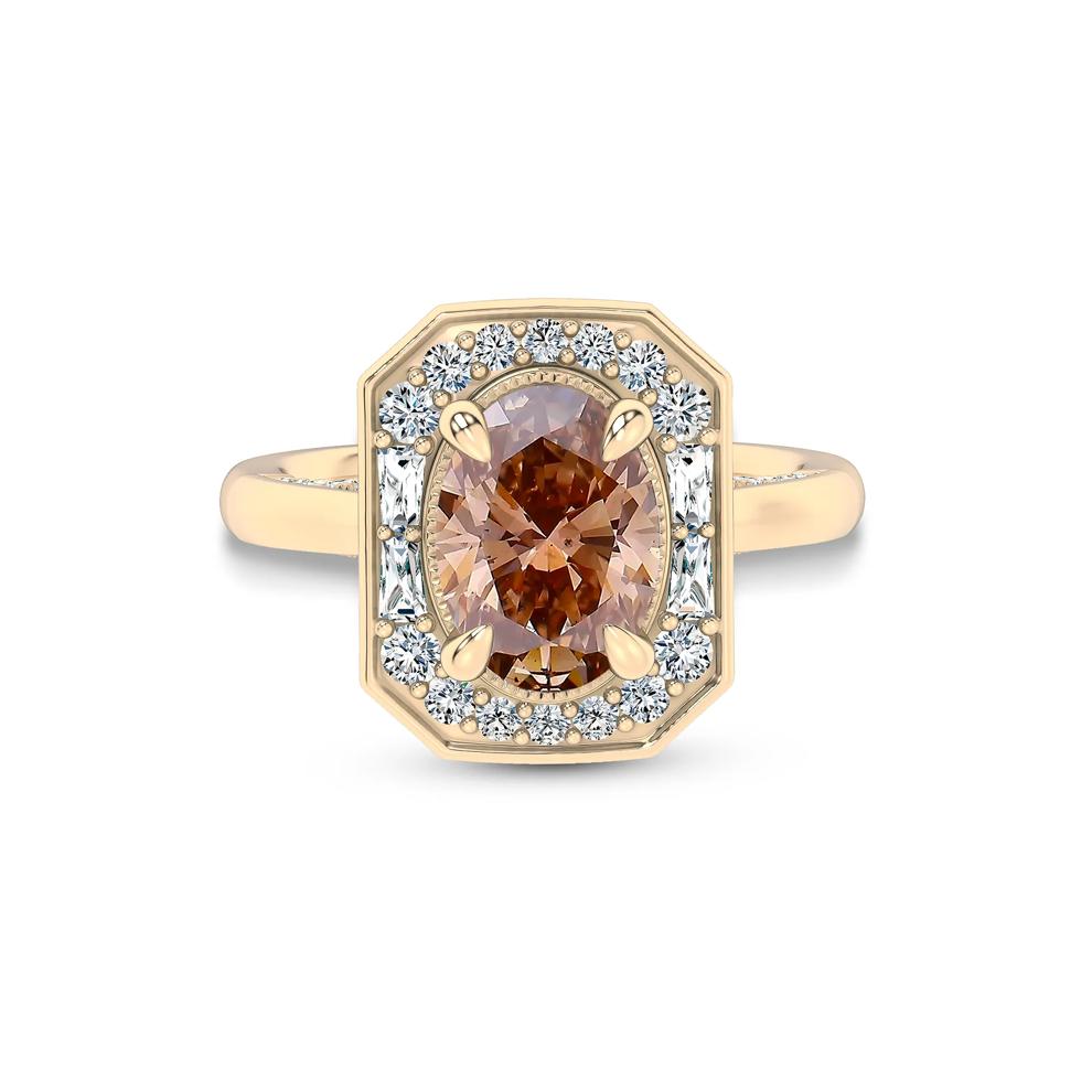 Lab Grown Diamond Brown Oval Fancy Halo Engagement Ring in 14K Yellow Gold (1 7/8 ct. tw.) – Image 1 of 4