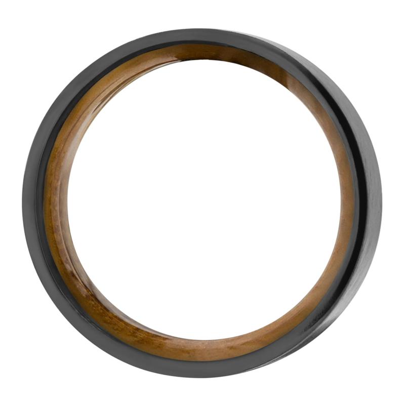 Men&#39;s Flat Band with Whiskey Barrel Wood Interior in Zirconium, 8MM – Image 2 of 3