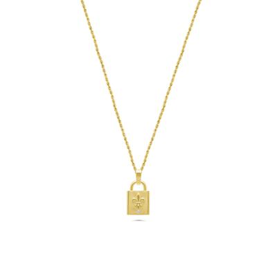 Men's Diamond Accent Fleur-de-Lis Lock Pendant Necklace in 10K Yellow Gold